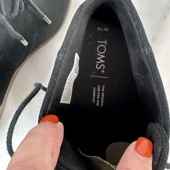 Toms Hyde Wedge Bootie Black 10 Lace Up Wood Wedge Heel Trendy Shoe Boot NWOB‎ - Picture 6 of 8